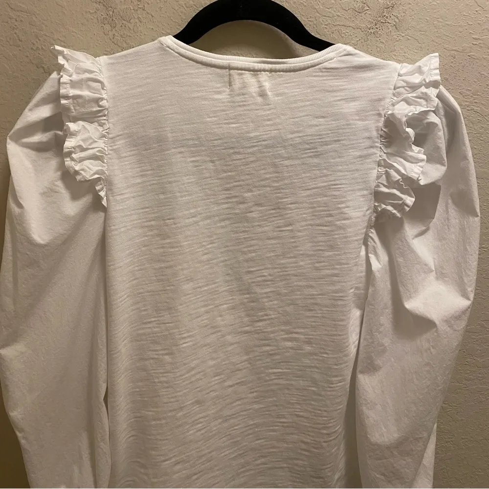Nation LTD White Remi Prim Combo V-Neck Ruffle Shoulder Tee Size XS - Image 10