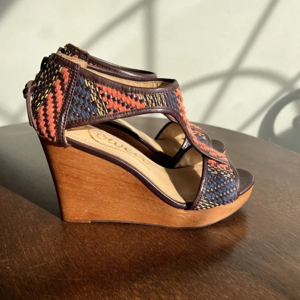 ROWEN Womens Woven Red & Blue Wedge Sandals Size 6‎ With Back Zipper Closure - Image 5