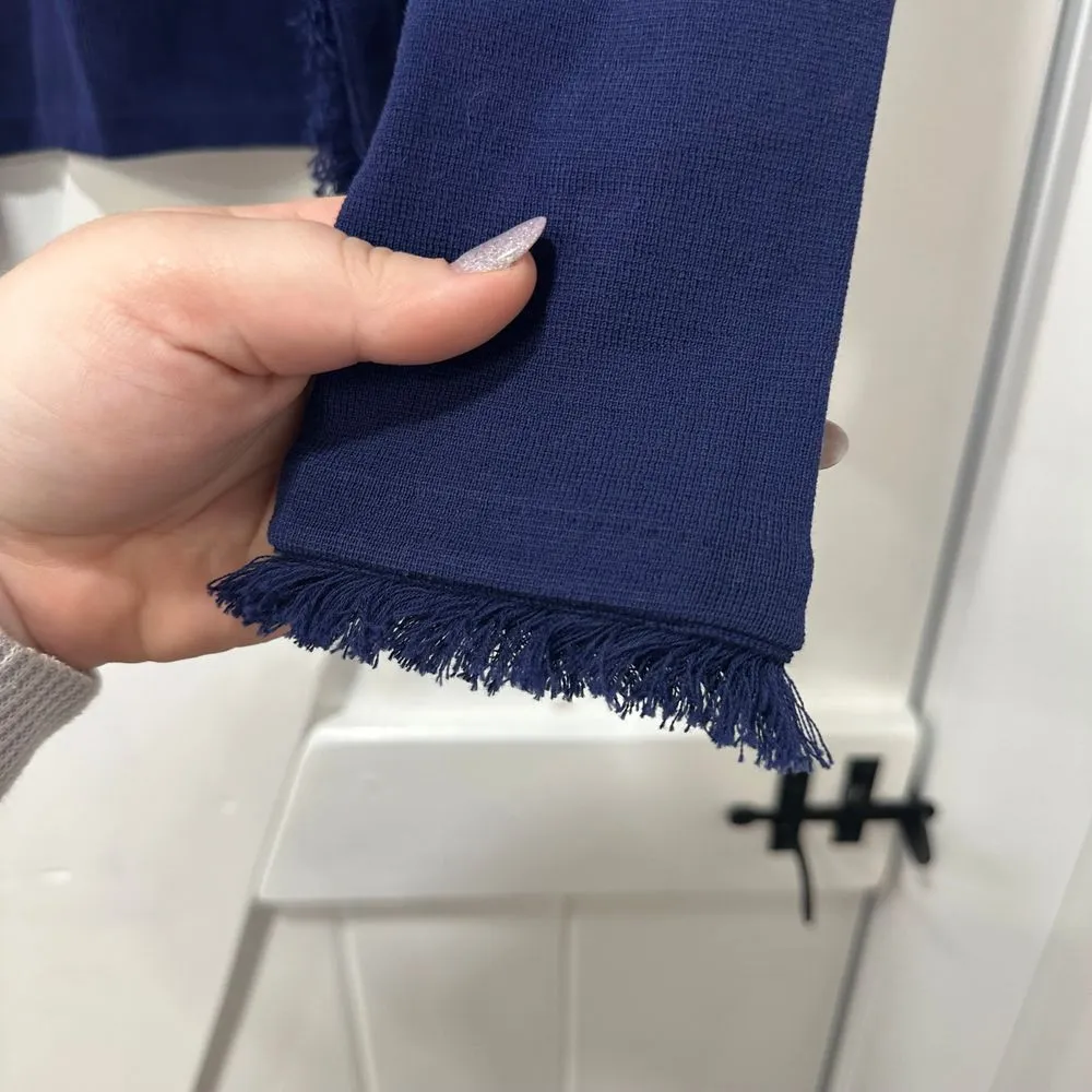 J Mclaughlin‎ Marie Sweater XS Navy Blue Solid Fringe Open Knit Cardigan NWT - Image 8