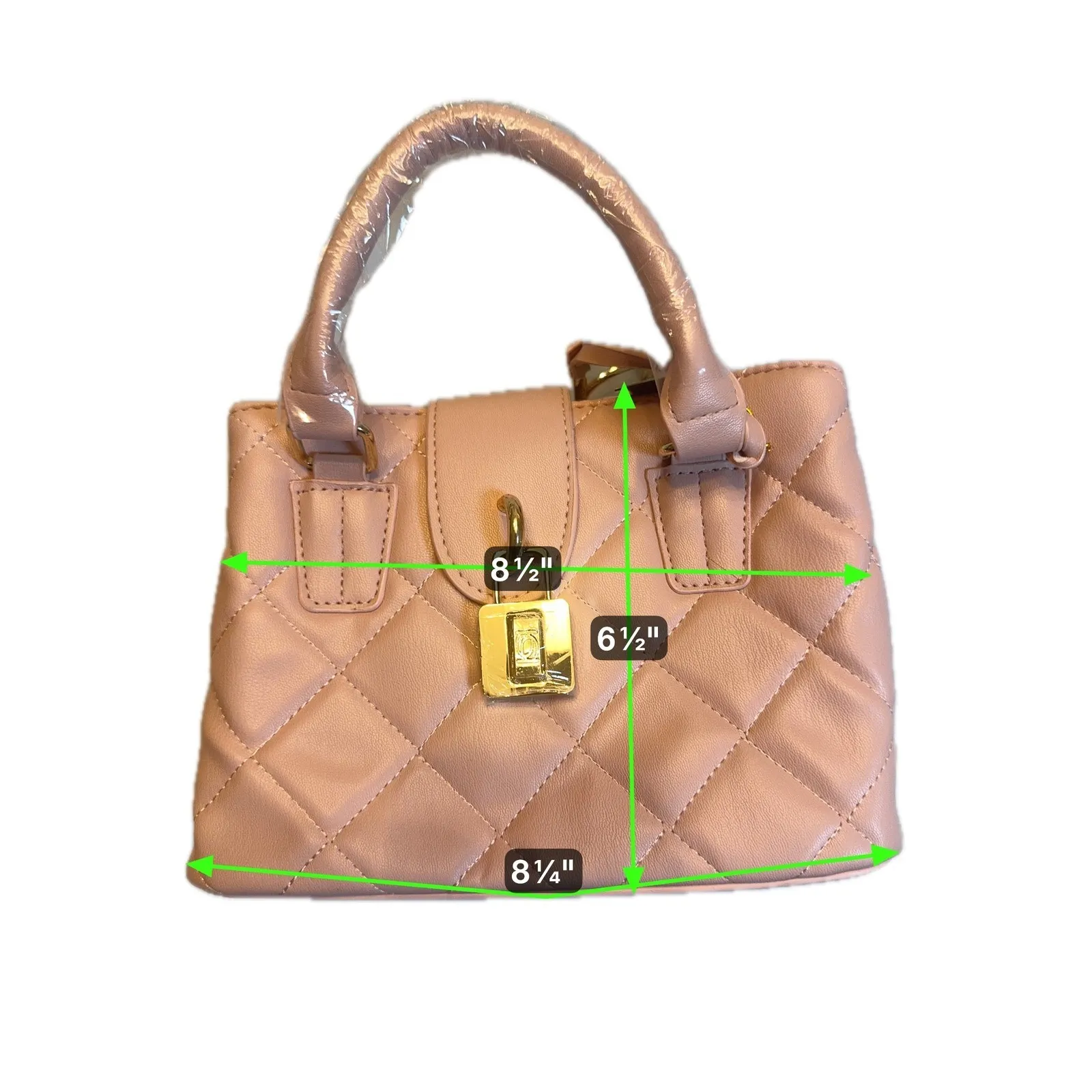 Bebé Quilted  Satchel Top Handle Bag Gold Accents Blush Pink Purse - Image 2