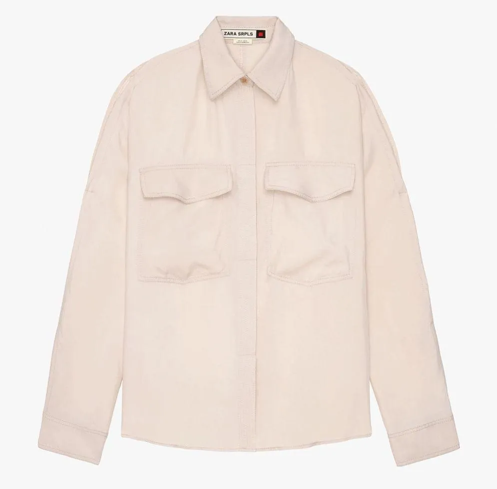 Zara SPRLS Flowy Open Shoulder Button Down Shirt Blouse w/Patch Pockets Pink NEW - Image 4