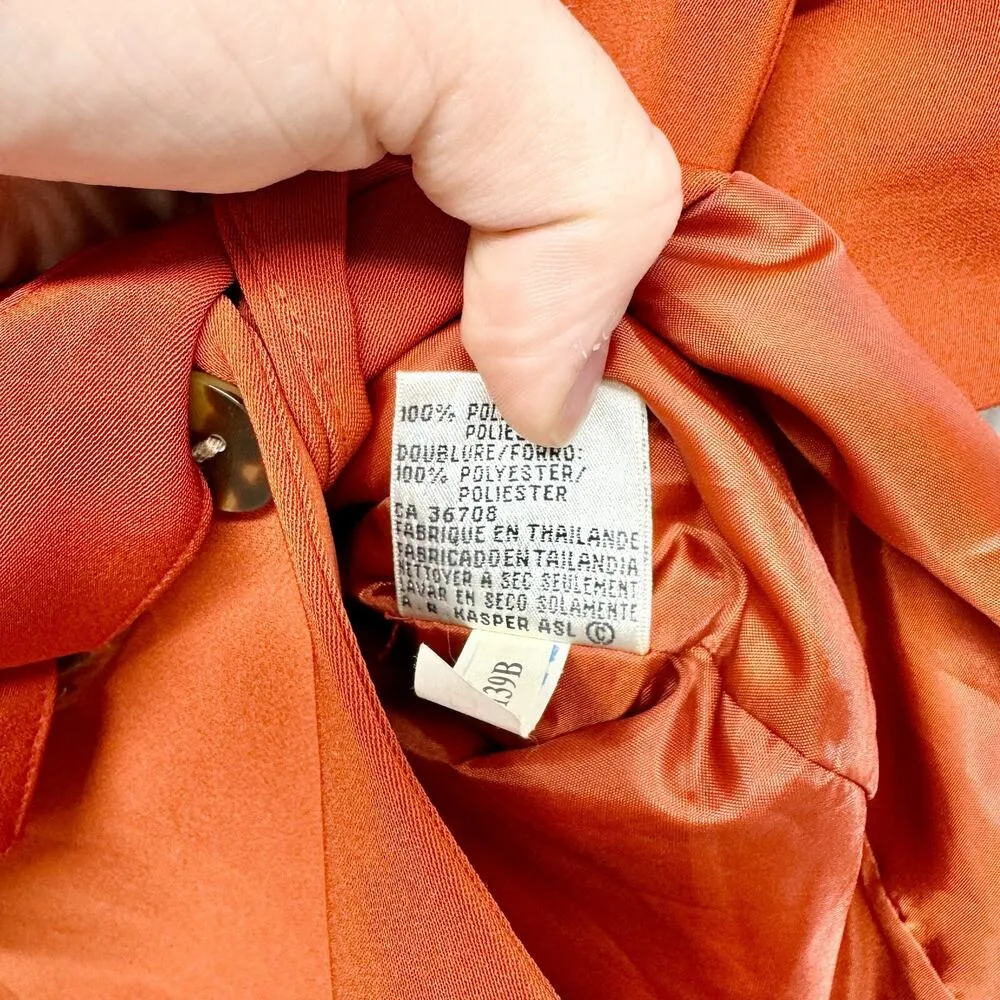 LE Suit Jacket Petite 12P Two Piece Women’s Long Skirt Suit Deep Orange Belted - Image 4