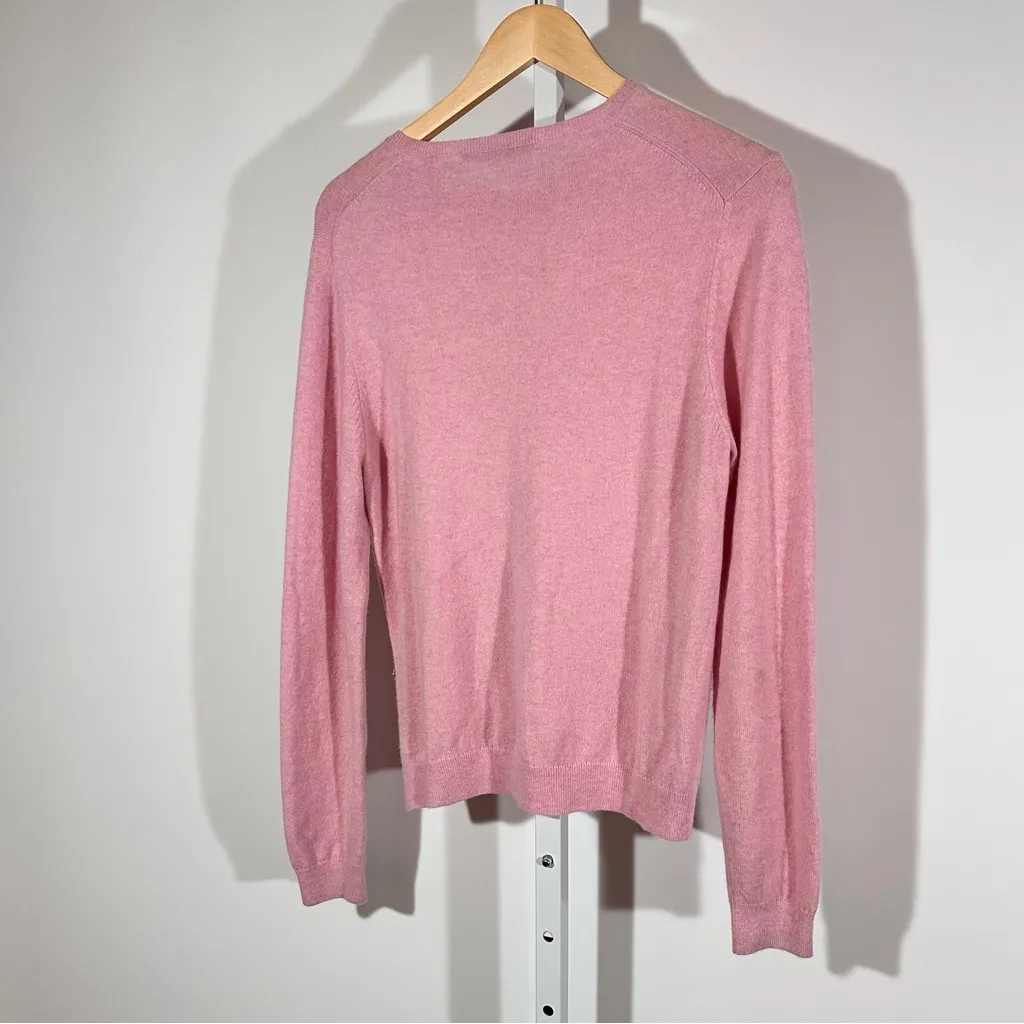 Saks Fifth Avenue 100% Cashmere Crewneck Sweater L – Soft Pink Minimalist Knit - Image 2