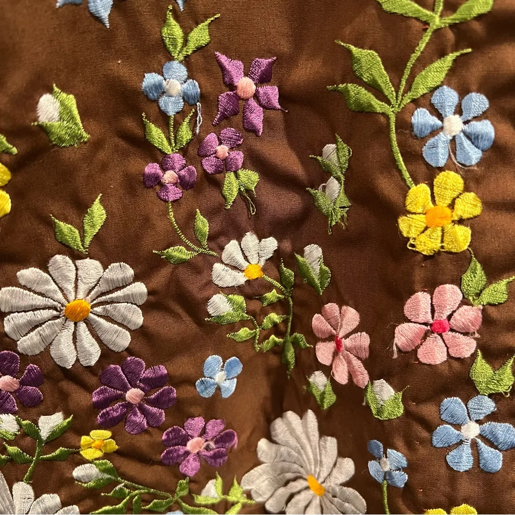 Vintage Chuchi Top Blouse Embroidered flower power Brown Tunic Jacket sz Small - Image 3