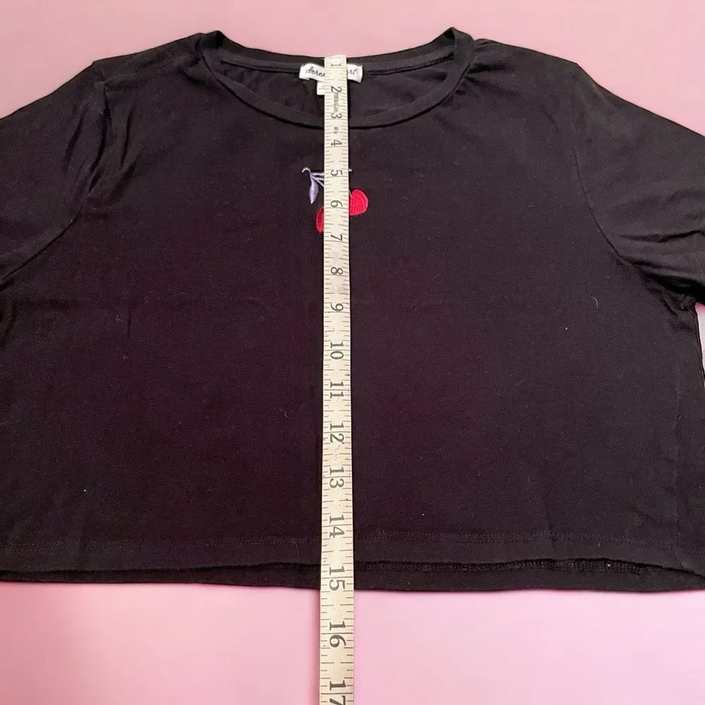 DEREK HEART Black Cherry Embroidered Short Sleeve Crop Top - Image 7