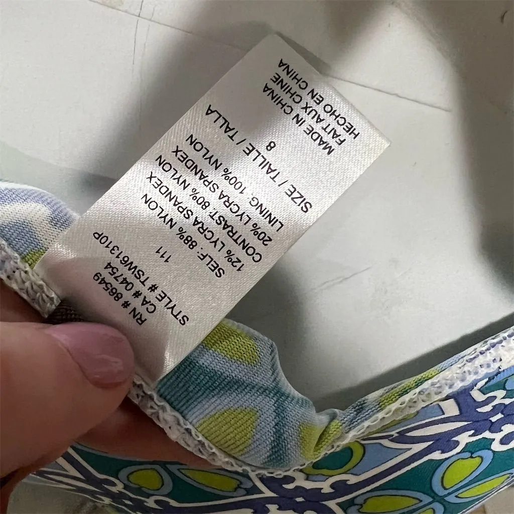 Merona Women's One Piece Swimsuit Size 8 Navy Green Geometric Print Halter - Image 11