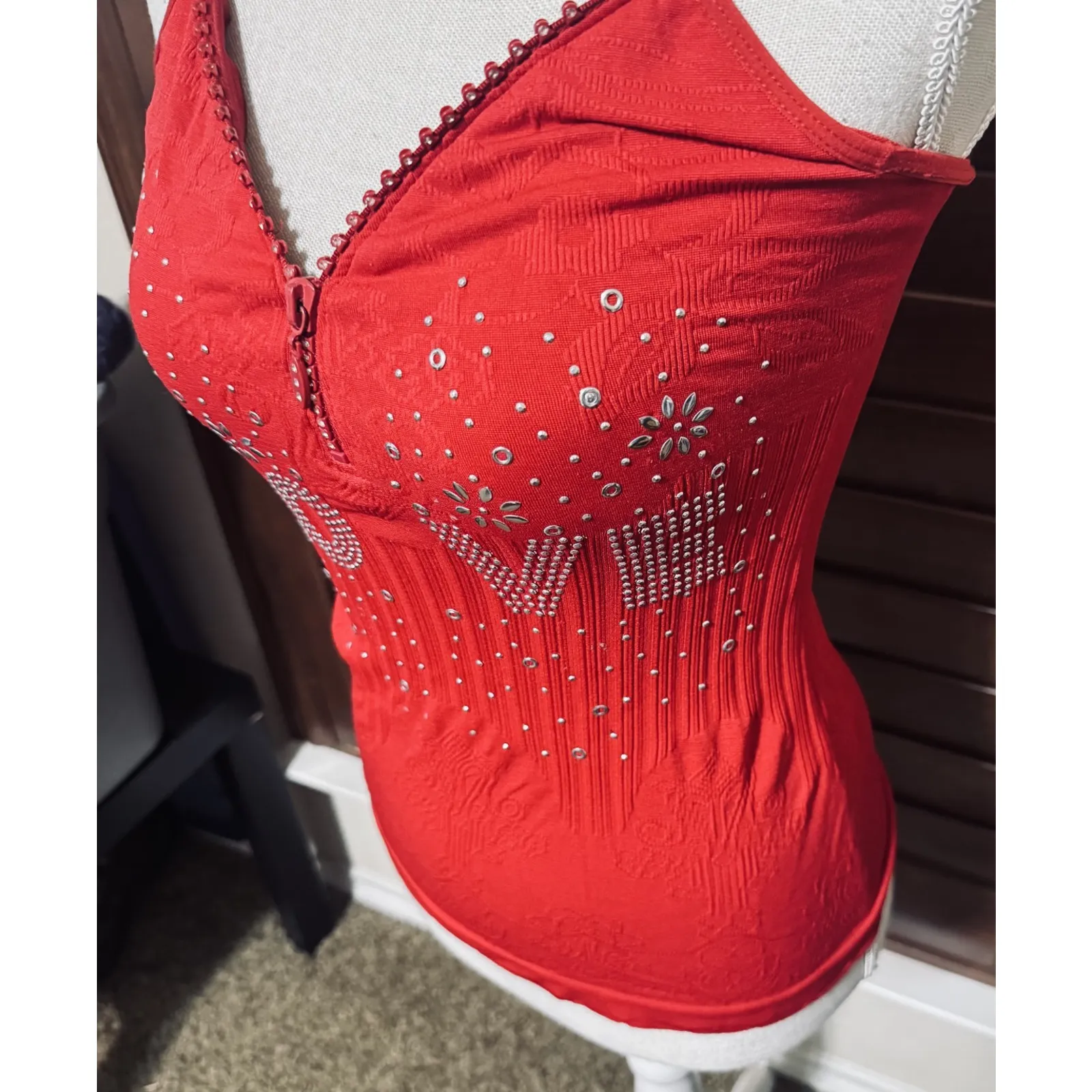 Vtg Mango Red Love Cami Tank Top studded Y2K 2000s sz Small Valentines Day - Image 2