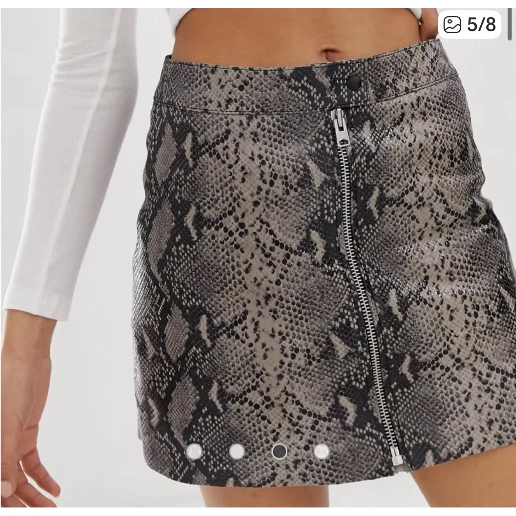 Allsaints Womens Skirt US 2 Leather Snakeskin Animal Print Lena Oba Zipper - Image 4