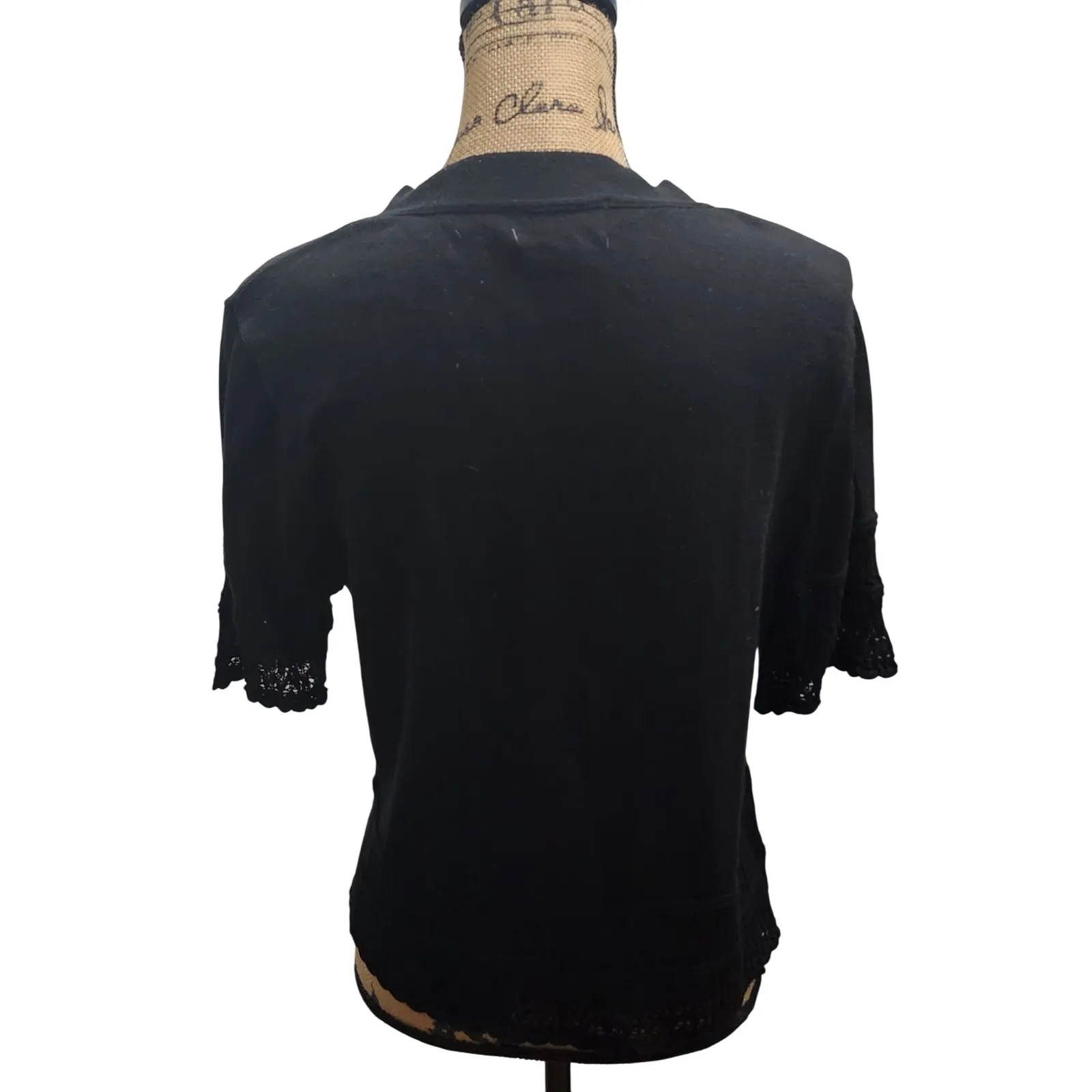 Signature by Robbie Bee Black Cropped Cardigan Womens LG Lace Trim Short Sleeve Size undefined - Image 2