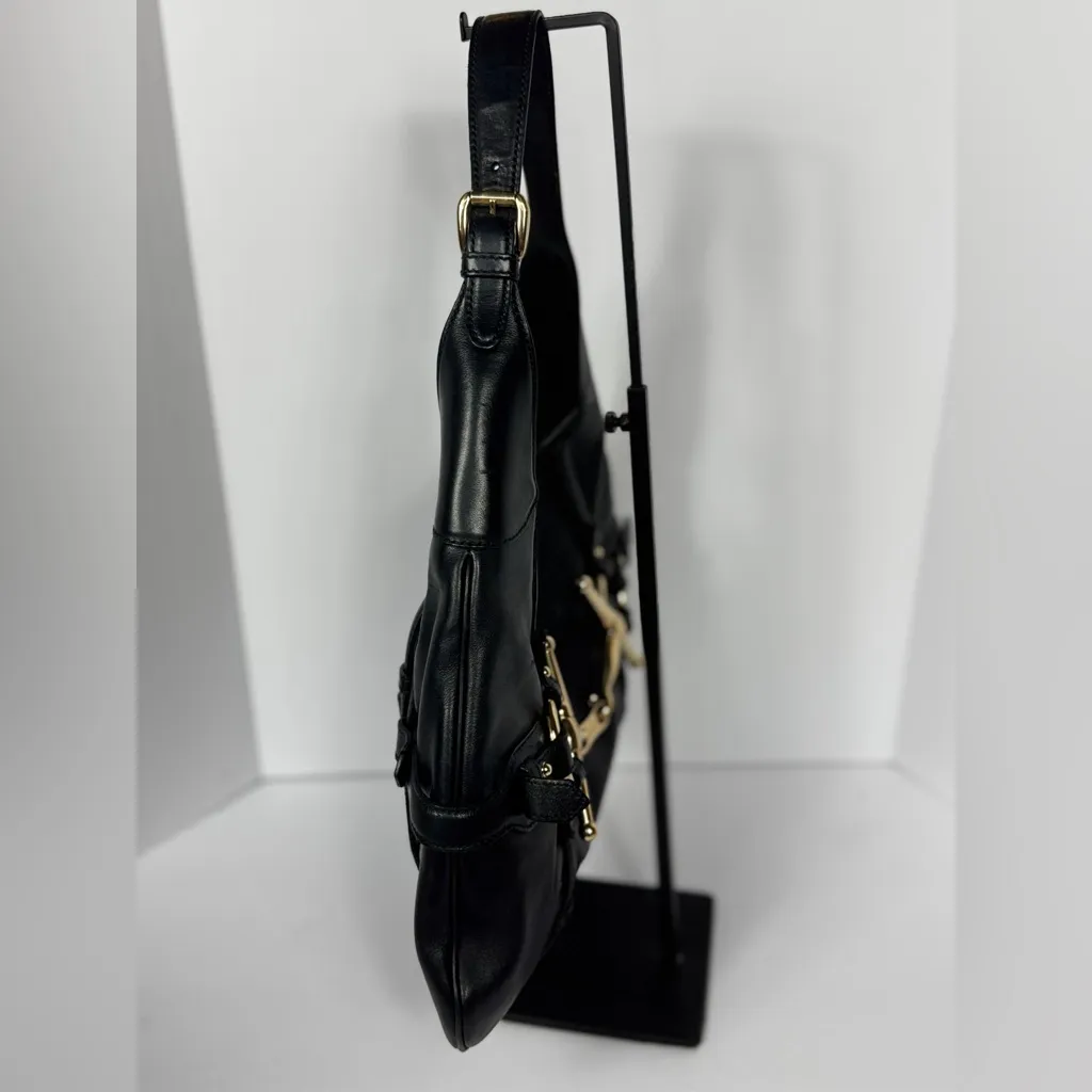 GUCCI Vintage BLACK LEATHER 85TH ANNIVERSARY GG MONOGRAM HOBO BAG - Image 4