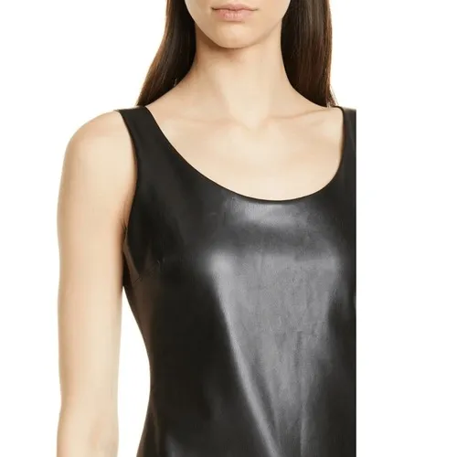 THEORY Scoop Neck Faux Leather Tank Top, Black,‎ Small, (4/6), Designer, NWT - Image 8
