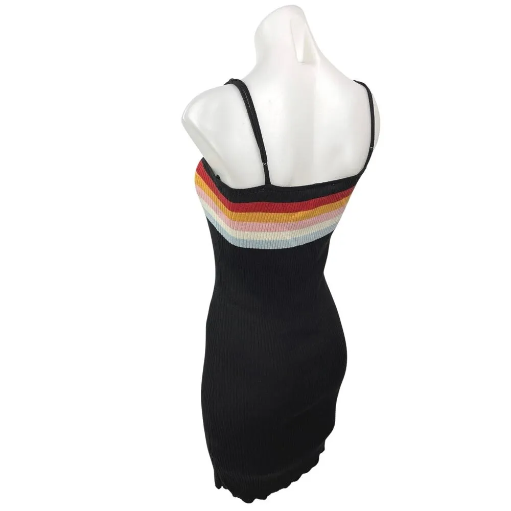 Urban Outfitters Women's Black Multicolor Striped Ribbed Tank Mini Dress Size M - Image 2
