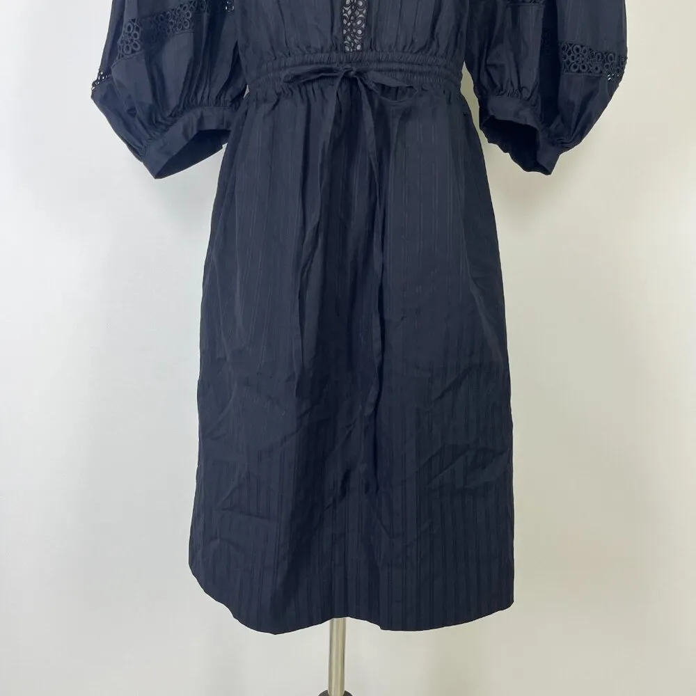 $455 SEE BY CHLOÉ Women’s Puff Sleeve Black Lace Embroidery Shirt Dress Size 40 - Image 4