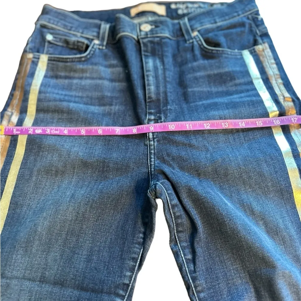 7 for all mankind Women's Skinny Jeans‎ Blue Yellow Stripe Size 8 High Waist - Image 4