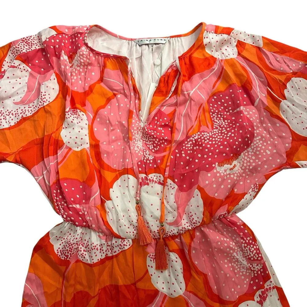 NEW Trina Turk Mahalo Dress Pink Floral Strawberry Blossom Silk Blend Size Small - Image 3