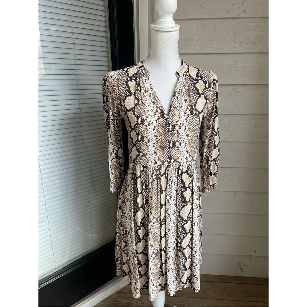 Anthropologie Women’s Juno Snake Skin Print 3/4 Sleeve Dress Brown Size XS - Image 11