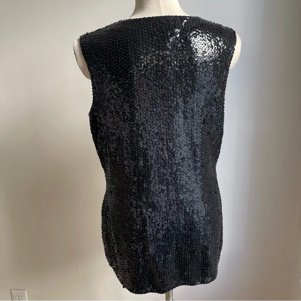 Vintage 1960s Valentina Black Sequin Vest Beaded Embellished Wool Cocktail Large - Image 4