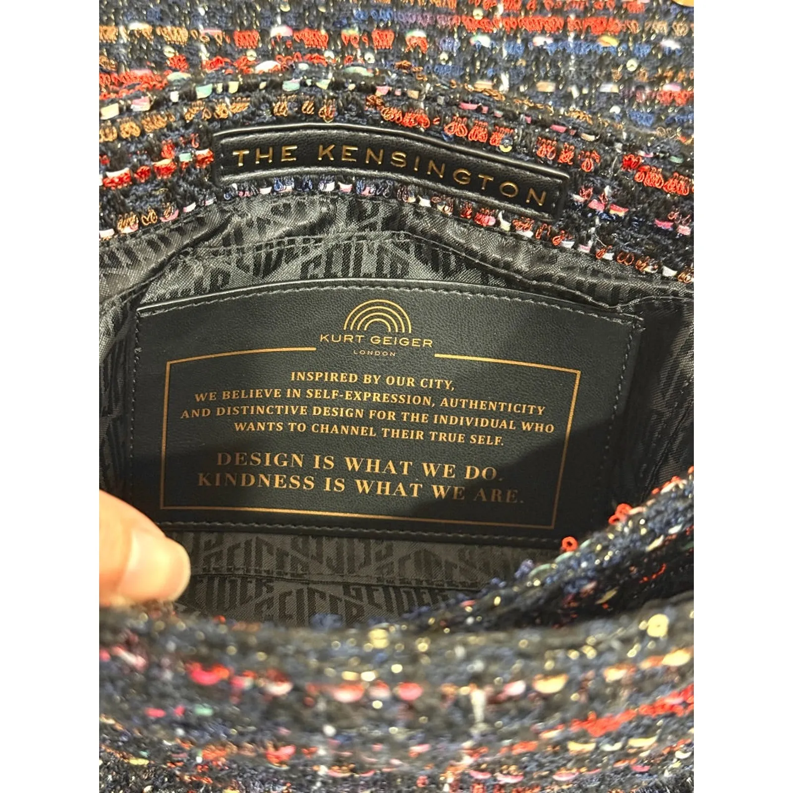 NWT Kurt Geiger Kensington Frayed Edges Chain Straps Tweed Bag Red Large - Image 15