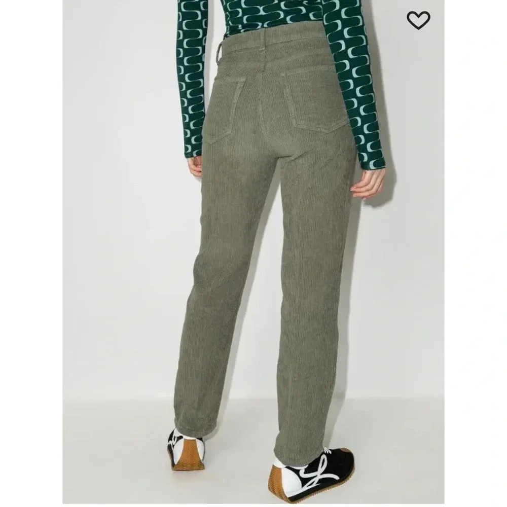 Reformation Cynthia Button Fly High Rise Straight Corduroy Pants in Moss - Image 3