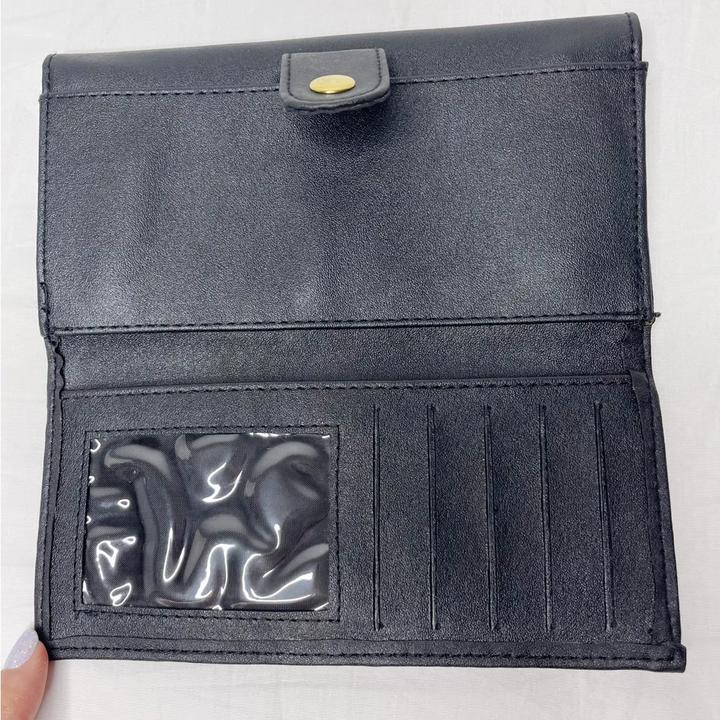 NEW Three Stars Black Nylon Flap Wallet Billfold Snap Closure Credit Card - Image 3