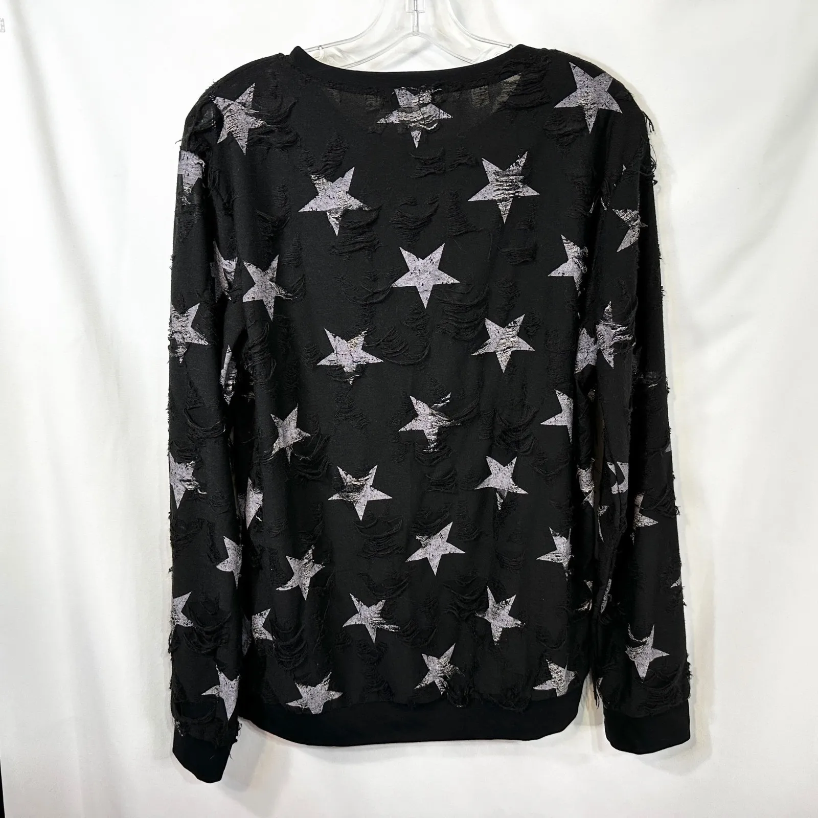 Roberto Cavalli XL Top Black Star Distressed‎ Italy David Rose Grunge Goth 1416 - Image 3