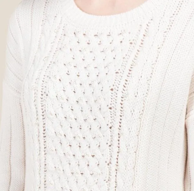Francesca’s Pearl Embellished Cable Knit Sweater - Image 4