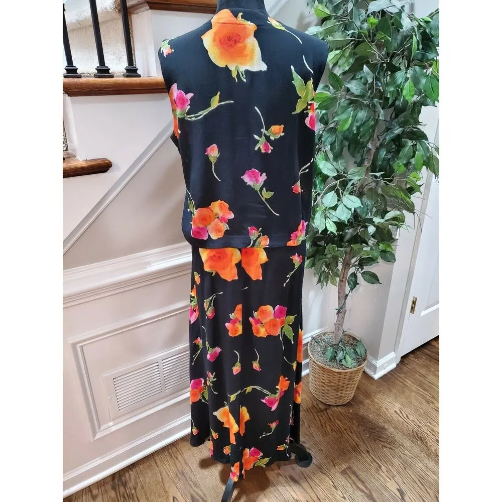 Windridge Women Black Floral Viscose Sleeveless Top & Skirt 2 Piece Suit Size M Size M - Image 5