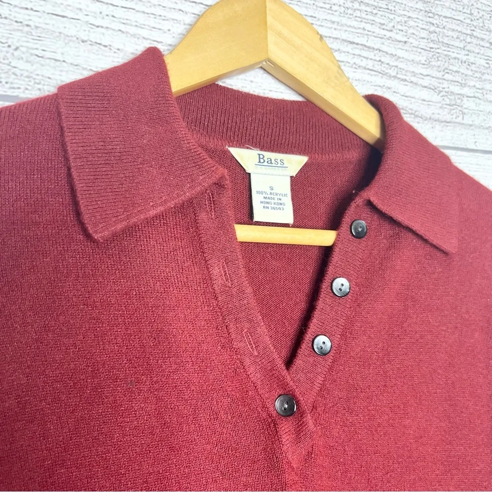 Vintage Bass Red Long Sleeve Collared Sweater Top Size Small - Image 4