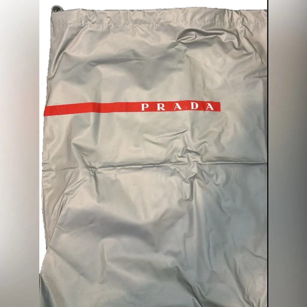 Prada Silver Drawstring dust Bag with Red logo Accent - Image 2