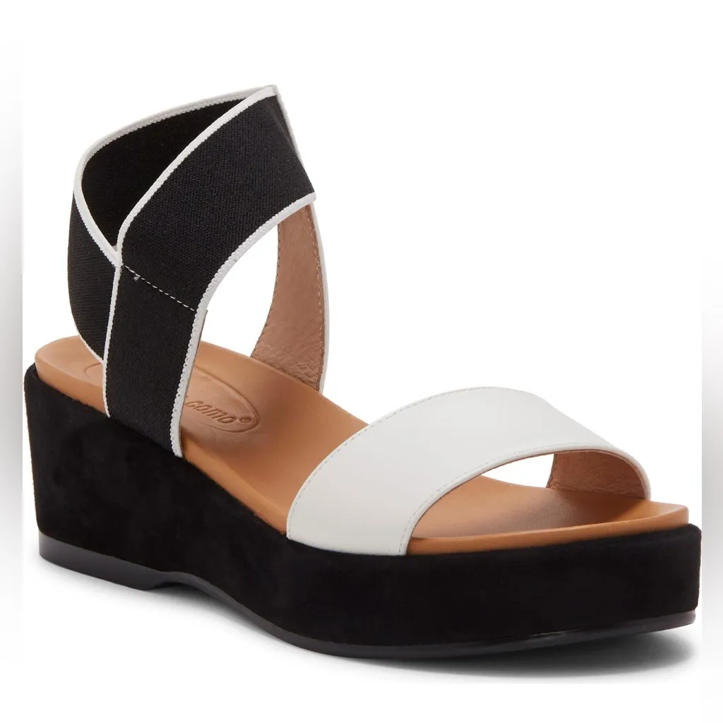 Corso Como Wendolyn Suede Leather wedge sandals SZ 7 Black & White Neutral - Image 1