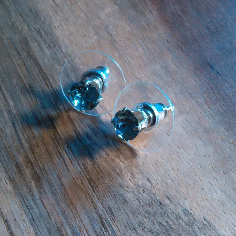 Sky Blue Crystal Sterling Silver Stud Earrings - Image 7