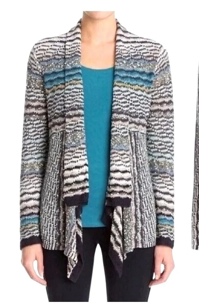 NIC+ZOE Sweater Women Small Petite Black Linen Blend Open Waterfall Cardigan - Image 1