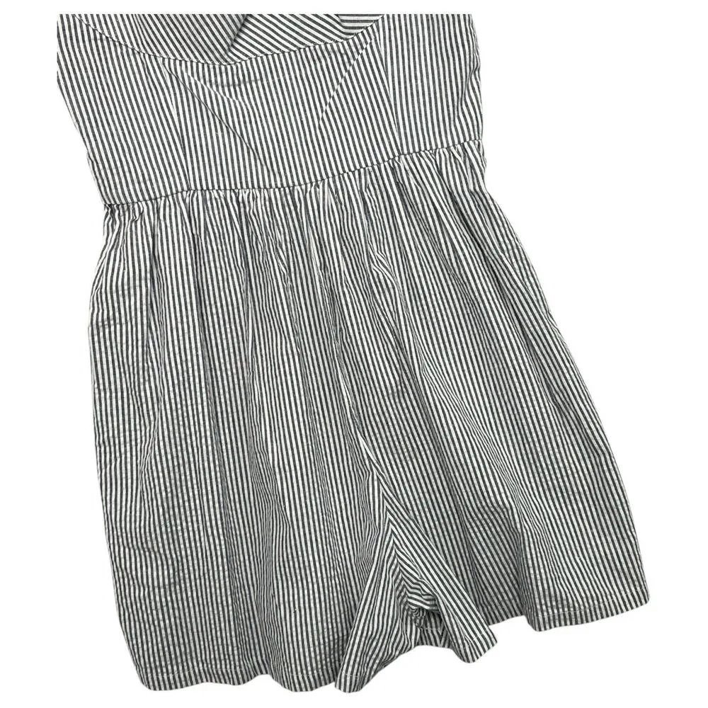 New Trashy Diva Romper Womens 8 Blue White Seersucker Pin Up Striped Retro 70s - Image 6