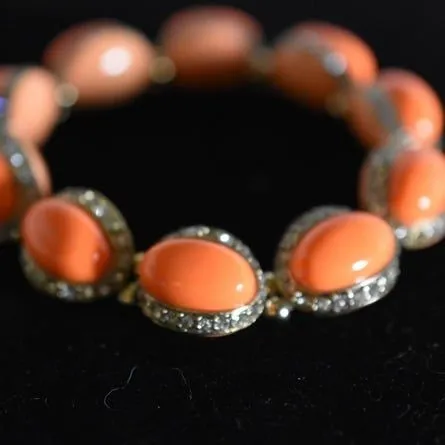 Ann Taylor Vintage Shades Of Orange Crystal Gemstones Silver Stretch Bracelet - Image 2