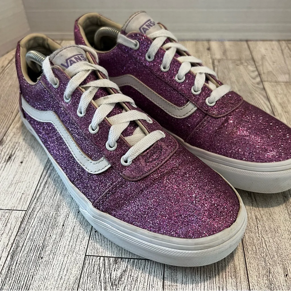 Vans Old Skool Skate Shoes Purple Glitter Lace Up Sneakers Missy 6M Sparkle - Image 2