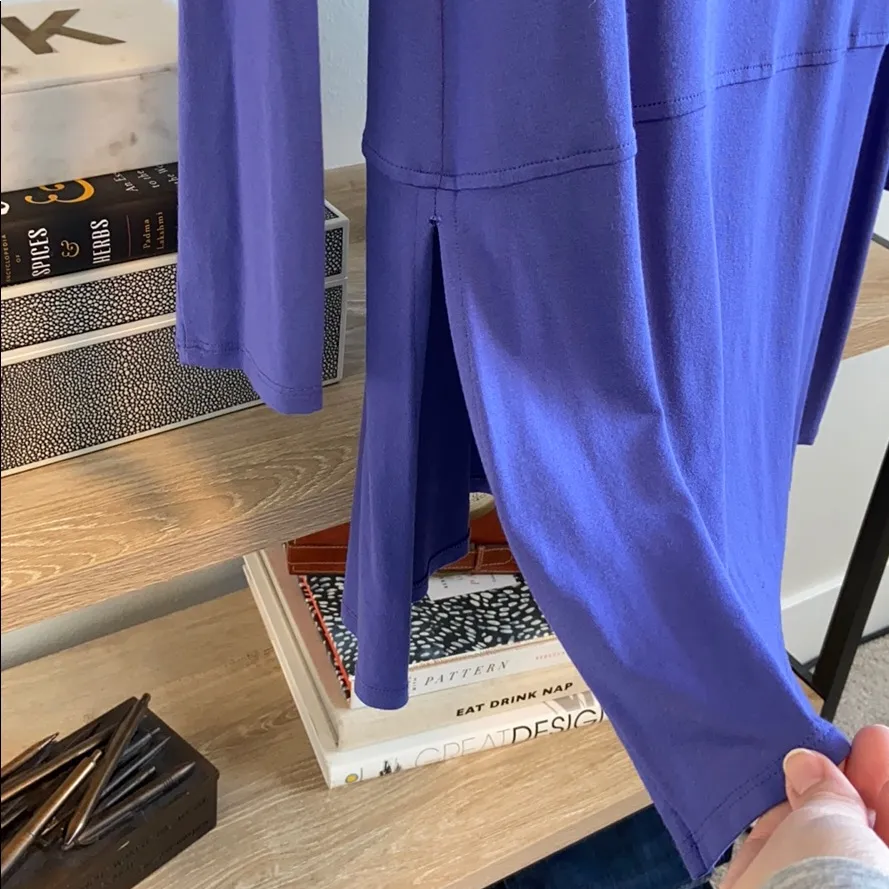 Eileen Fisher Boatneck Jersey Knit Side Vent Stretch Knit Drape Long Sleeve Tee - Image 3