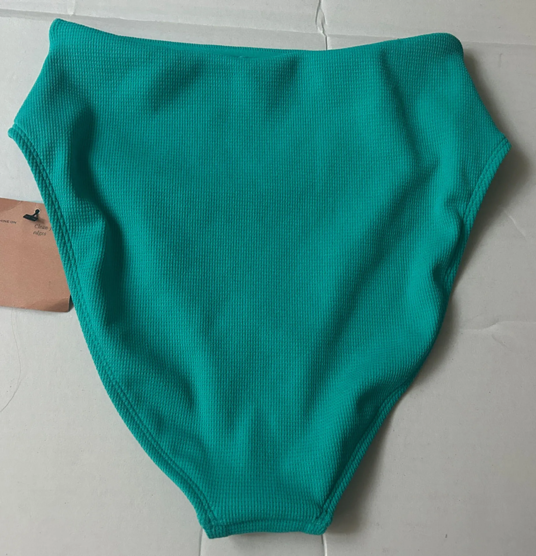 Shade & Shore Women’s High Waist High Leg Textured Bikini Bottom Teal Blue NWT S - Image 2