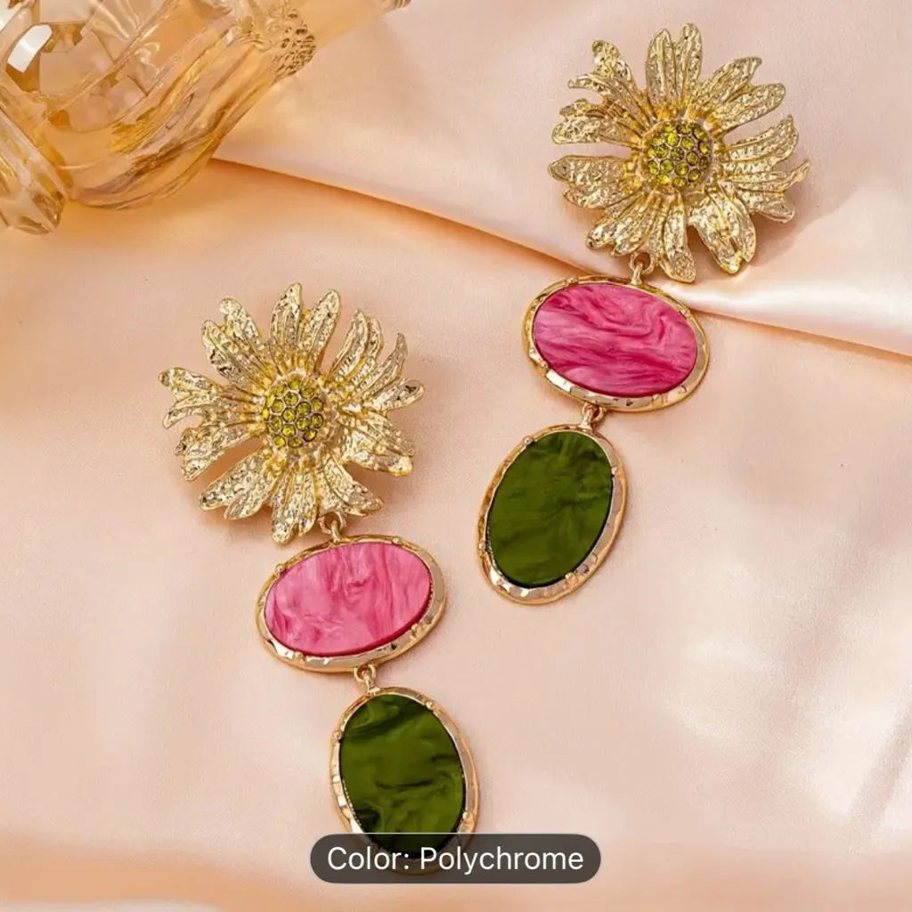 Elegant Floral Dangle Statement Earrings NWT Gold - Image 3