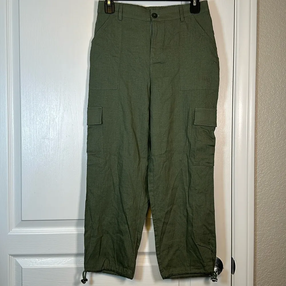 APEACH Cargo Linen Blend Olive Green Pants Size Small NWT #0617-OC - Image 2