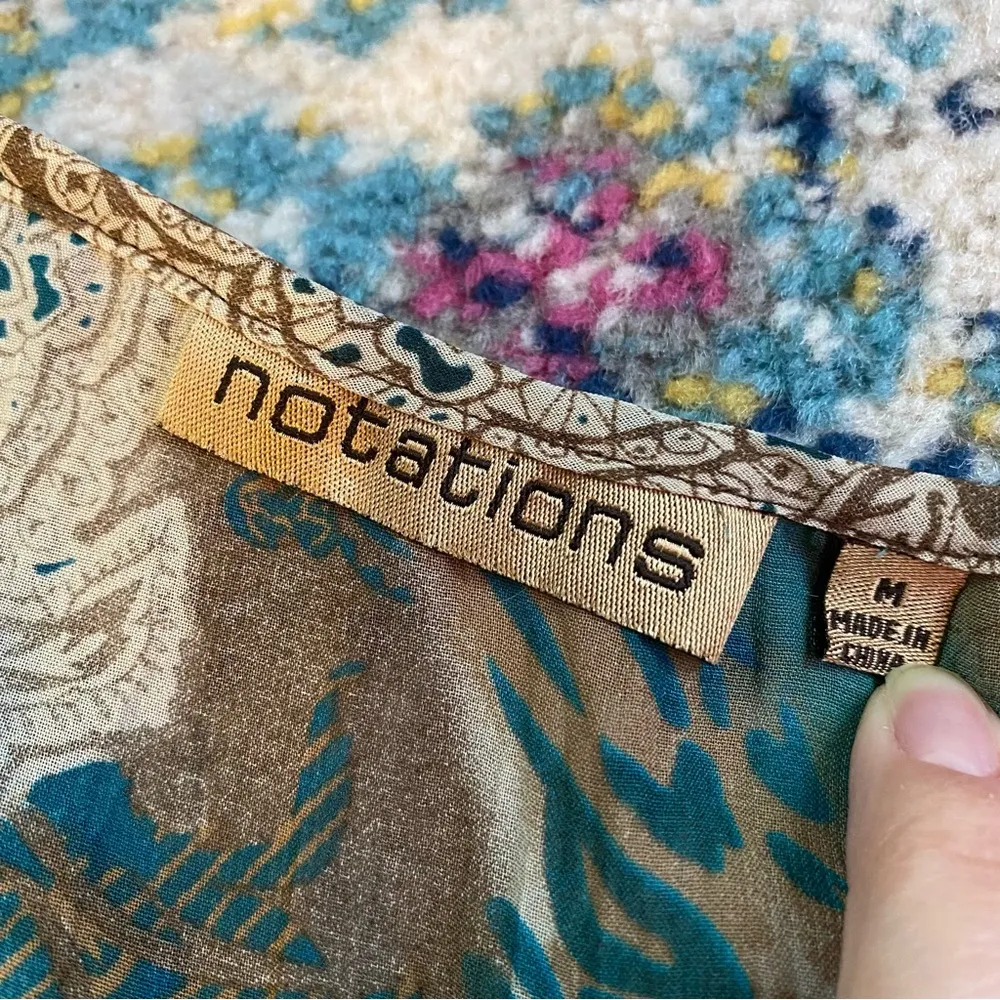 Vintage Y2K Notations Animal Print And Paisley Semi Sheer Boho Fairycore Top Blue Size M - Image 6