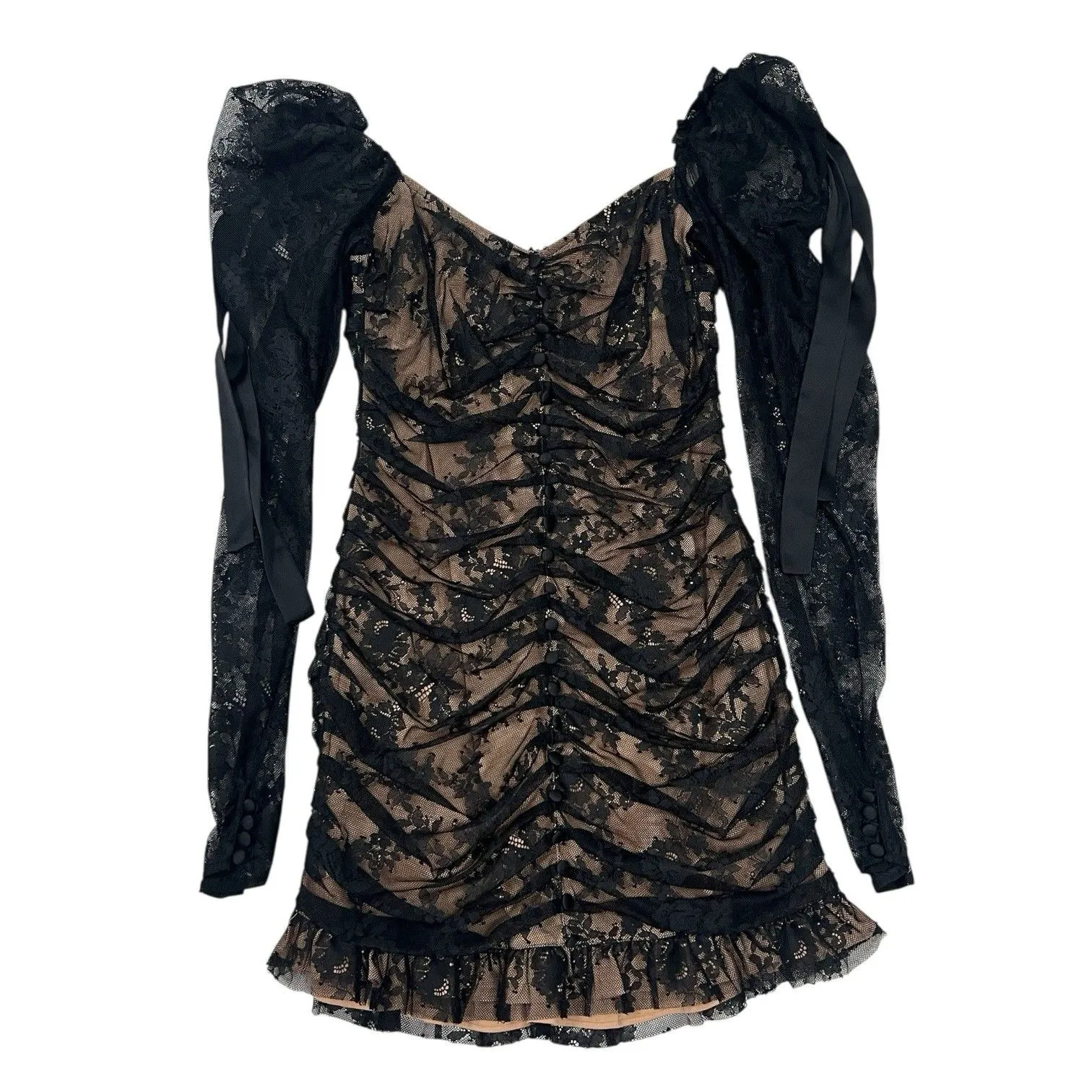 For Love And Lemons Beverly Dress Black Sheer Long  Sleeve Dark Romantic Size S - Image 6