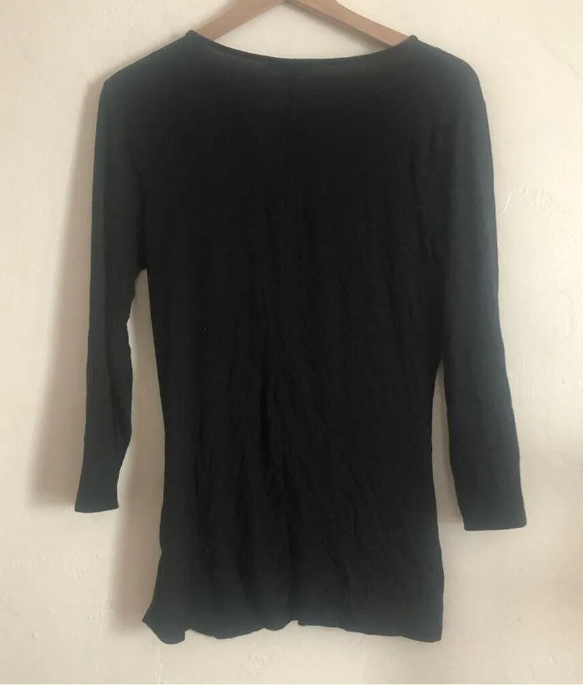 Harve Benard V-Neck 3/4 Sleeve Gathered Front Tunic Sweater Top - Image 8