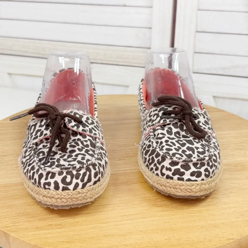 Sanuk Kariba Sidewalk Surfer Leopard Print Espadrille Hemp Slip‎ On Shoe 7 - Image 2