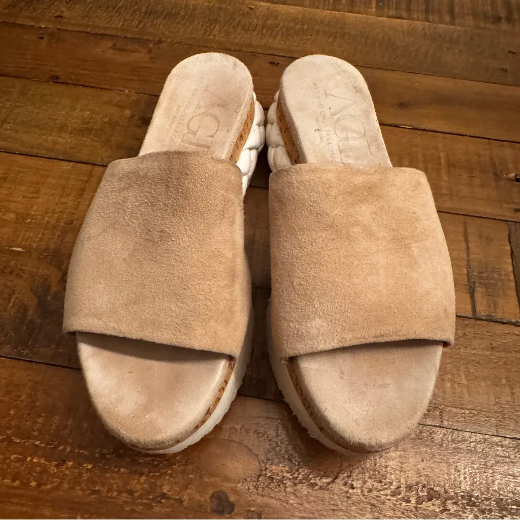 AGL Suede Slide Platform Sandals Tan Size 7.5 - Image 4