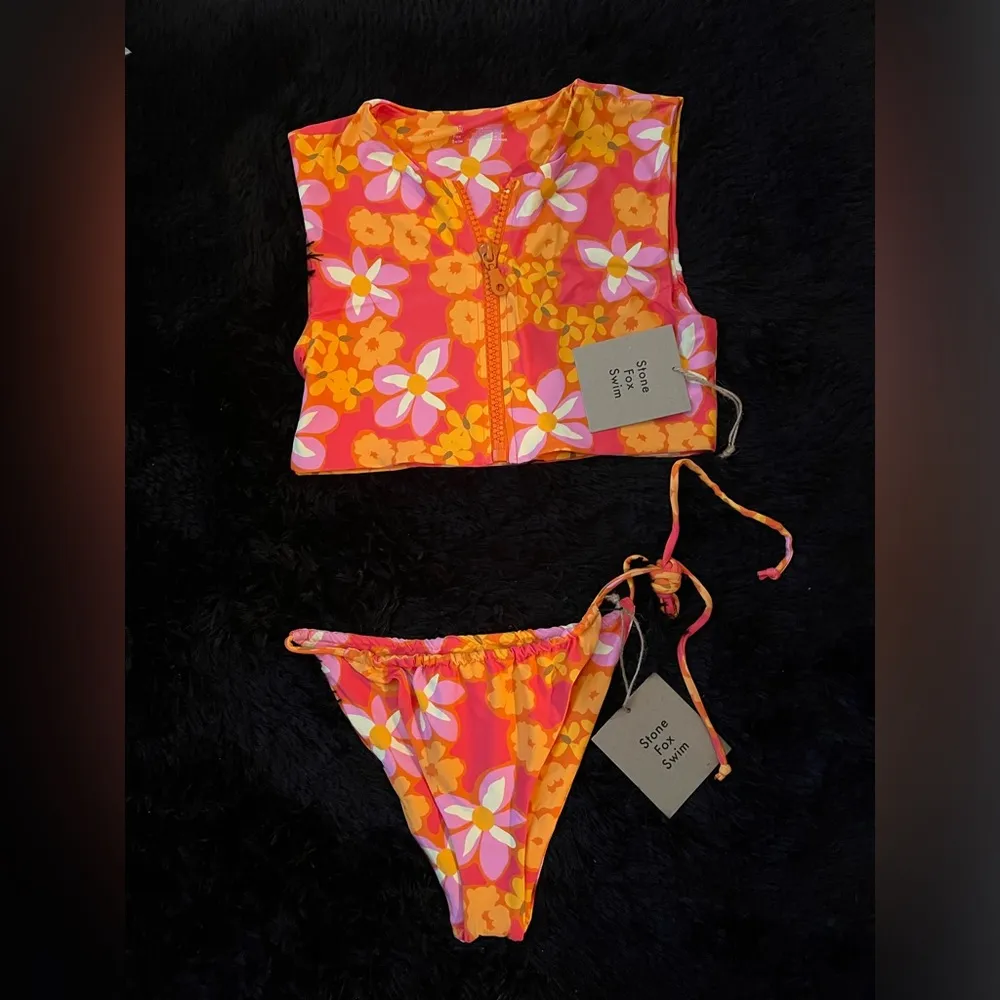 NWT stone fox Floral Orange and Pink Women's Swim Set - Image 3