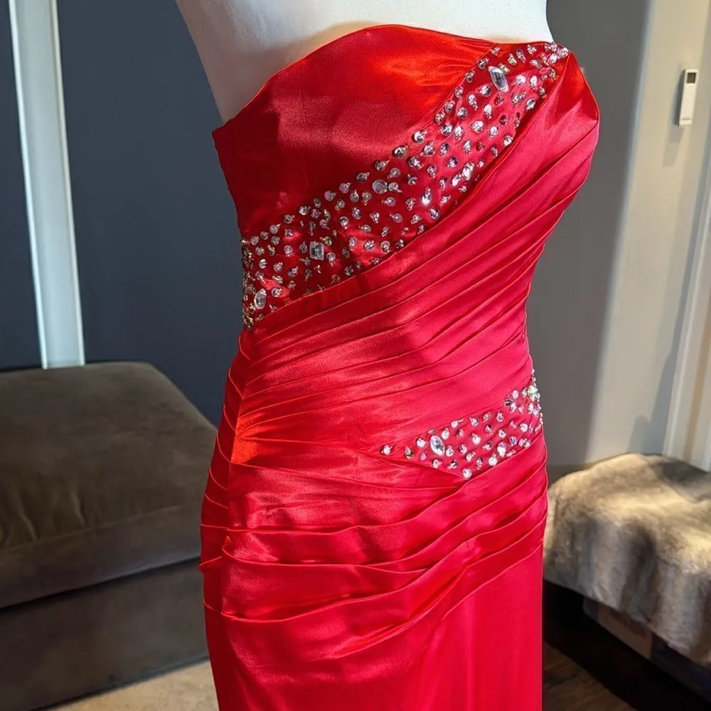 Women’s Red Mermaid Fit Corset Back Prom Party Dress Silver Beading Size 8 *READ - Image 3