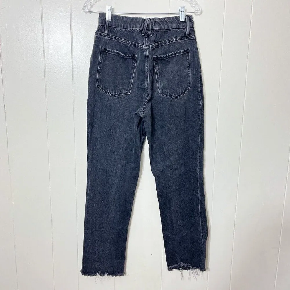 Good American Good Boy Ripped High Waist Split Hem Jeans Black Size 4/27 EUC - Image 2