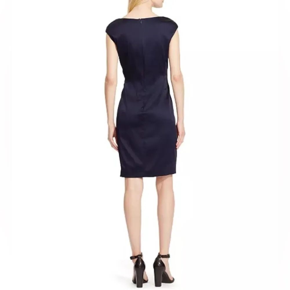 Lauren Ralph Lauren Satin Navy Dress $175 Sz 2 Surplice Short Cap Sleeve - Image 8