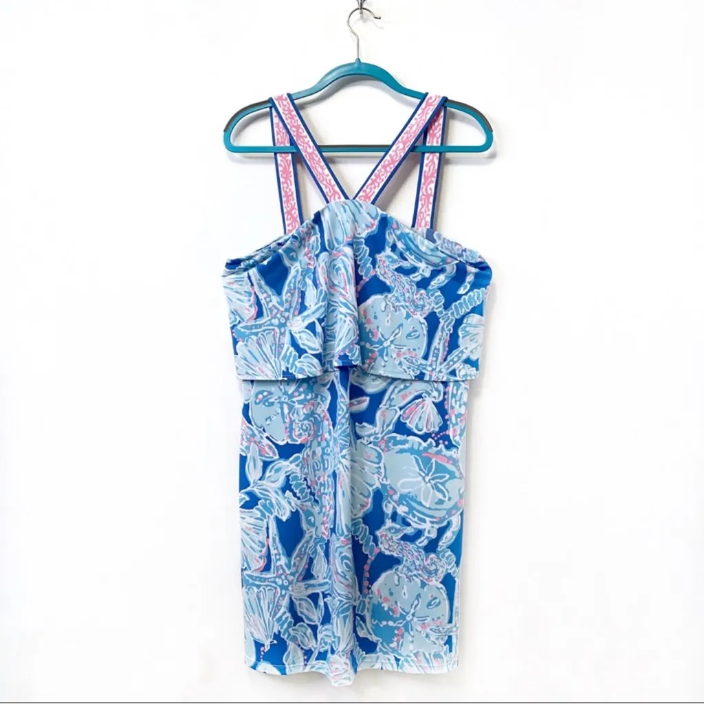 Lilly Pulitzer Shay Dress Women S "Into The Deep" Bay Blue Shell Print Stretch - Image 5