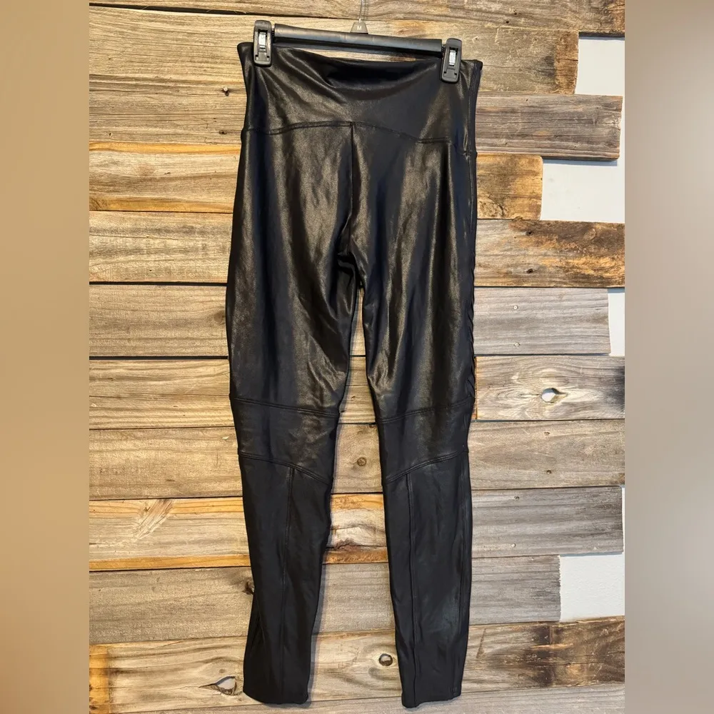 SPANX FAUX LEATHER MOTO LEGGINGS 20136R VERY BLACK SIZE XL - Image 6